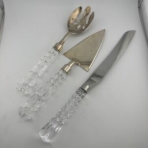 Gorham Serving Set Silver Tone Crystal Handle Cake Server Fork Knife